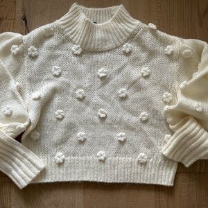 Farm Rio cream sweater with flower appliqués small